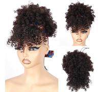 builson Drawstring Ponytail for Black Women, Afro Puff Kinky Curly Hair Ponytail Extension with Bangs Updo Natural Hair Ponytail (4# Dark Brown)