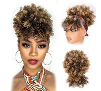 builson Ponytail with Cord for Black Women Afro Puff Kinky Curly Hair Ponytail Extension with Bangs Natural Hair Ponytail (T27 Natural Black/Blonde) T27 Natural Black /