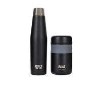 Built Apex 2 Piece Insulated Water Bottle & Thermal Food Flask Lunch Set, Black