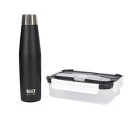 BUILT Bento Lunch Box with Cutlery and Leakproof Insulated Water Bottle Gift Set, For Commuting, School or Office Lunch, Picnics or at the Gym, Black