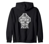 Built Different Built on Faith Christian Man Prayer Zip Hoodie