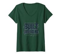 Built Different: Unique Blueprint for Success V-Neck T-Shirt, Women, Forest Green, M