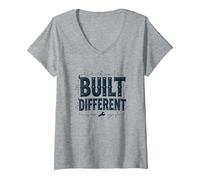 Built Different: Unique Blueprint for Success V-Neck T-Shirt, Women, Heather Grey, XXL