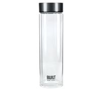 Built Tiempo Insulated Glass Water Bottle, BPA Free Borosilicate Glass / Stainless Steel Flask, Charcoal, 450ml