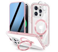 [Built-in Anti Peep Screen Protector & Invisible Magnetic Kickstand] Privacy Case for iPhone 13 Pro Max [Integrated Lens Protection] [Compatible with MagSafe] Full-Body Drop Proof Phone Case -Pink