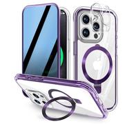 [Built-in Anti Peep Screen Protector & Invisible Magnetic Kickstand] Privacy Case for iPhone 13 Pro Max [Integrated Lens Protection] [Compatible with MagSafe] Full-Body Drop Proof Phone Case -Purple
