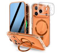 [Built-in Anti Peep Screen Protector & Invisible Magnetic Kickstand] Privacy Case for iPhone 17 Pro 6.3'' [Integrated Lens Protection] [Compatible with MagSafe] Full-Body Drop Proof Case - Orange