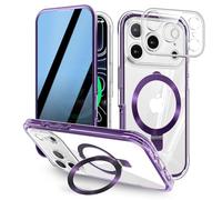 [Built-in Anti Peep Screen Protector & Invisible Magnetic Kickstand] Privacy Case for iPhone 17 Pro Max 6.9'' [Integrated Lens Protection] [Compatible with MagSafe] Full-Body Drop Proof Case -Purple