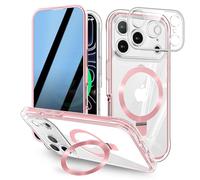 [Built-in Anti Peep Screen Protector & Invisible Magnetic Kickstand] Privacy Case for iPhone 17 Pro Max 6.9'' [Integrated Lens Protection] [Compatible with MagSafe] Full-Body Drop Proof Case - Pink