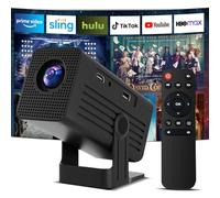 【Built-in App】Polaring Mini Projector, Smart 4K Projector with WiFi and bluetooth 1080P Support, Auto Keystone Correction，90° Rotating Adjustment，Compatible with phone, TV Stick , HDMI, USB(black)