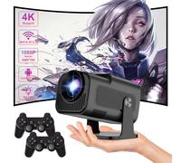 [Built in Apps & 20000 Games] Mini 4K Projector for Bedroom, Living Room, Office with 2 Wireless Controller, 2025 Smart Portable Game Console Support 1080P, WiFi, BT, Android 11, Auto Keystone