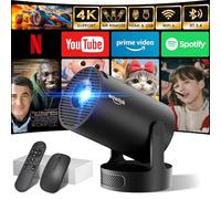 [Built-in Apps & 2025 Upgraded] Mini Projector with WiFi 6 and Bluetooth 5.4 Support 4K 1080P Auto Keystone 180° Adjustable Projector for Bedroom Compatibile with HDMI/TV Stick/Memory Stick/Laptop