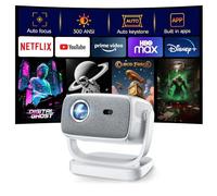 [Built-in Apps&Auto Focus] 2025 HUANLETOU Portable Projector 1080P Smart Mini Projector Support 4K 180° Stand Auto Keystone with WiFi and Bluetooth Movie Projector Compatible with TV Stick/PS5/Laptop