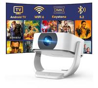 [Built-in Apps with Netflix]Projector, Native 1080P Mini Projector 4K Support with WiFi and BT, 500ANSI E-Focus/Auto Keystone 50% Zoom 270° Rotatable Portable for Bedroom/Outdoor, Remote/Mouse Control