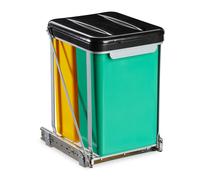 Relaxdays 10030062_1231 Built-in Waste, 2 Compartments, Extendible Kitchen Bin for Under Cabinet, 8 litres, Lid, 39.5 x 30 x 25.5 cm, Black, Polypropylene