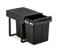 Relaxdays Pull Out Kitchen Bin, 2 Compartments, 2 x 20L, 41.3x34x51.8 cm, Cupboard, Built-in Rubbish Disposal, Black, Steel, Plastic