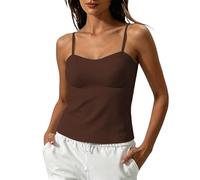 Built in Bra Tank Tops for Women Double Lined Padded Cami Scoop Neck Spaghetti Straps Basic Summer Top Basic Solid Camisole Adjustable Spaghetti Strap Tank Tops