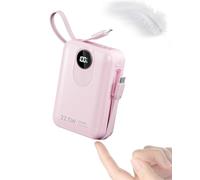Built-in Cable 20000mAh Power Bank: 22.5W Fast Charging External Battery for Mobile Phone, USB C (Input & Output) Battery Pack, Portable Charger with 4 Outputs & 2 Inputs-Pink