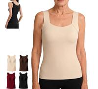 Built in Comfort Bra Tanktop Built-in Comfort Bra Tank Top Women's U-Neck Shapewear Seamless Cami Shaper Braless Tops Seniors (Nude,XL)