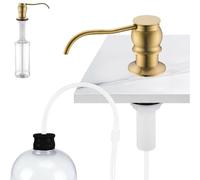 Built in Deck Mount Liquid Lotion Kitchen Countertop Metal Soap Dispenser, Brushed Gold Brass Dispenser Pump with 47.2" Silicone Long Tube for 0.79 "- 1.38" High Capacity Bottle Mouths
