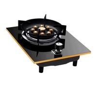Built-in Gas Stove Single Burner, 5.2KW 9 Cavity Timed High Fire, Black Tempered Glass Cast Iron Pot Holder Freestanding Stove Camping Outdoor With Flameout Protection(NG)
