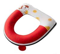 Built-in Handle Red Toilet Seat Cover with For ZIPper Design in Plush Fabric, Offers Warmth and Ease of Use for Household Toilets (C)