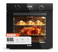 Built in Oven 60L, Cooksir Electric Single Oven Built In with Grill & Enameled Baking Tray, 2000W 13 Amp Oven with Plug, 7 Oven Function & 0-10H Timer, Removable Door