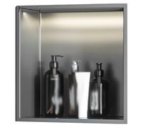 Built-in Stainless Steel Bathroom Shower Niche Caddies, Metal Shower Storage Cabinets, Toilet Paper Holders with LED Light for Background Wall Hotel Kitchen(Gray,32X32X12.5cm-13X13X5in)