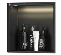 Built-in Stainless Steel Bathroom Shower Niche Caddies, Metal Shower Storage Cabinets, Toilet Paper Holders with LED Light for Background Wall Hotel Kitchen(Black,32X32X12.5cm-13X13X5in)