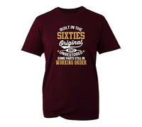 Built in The Sixties Unrestored T-Shirt, Vintage Birthday Biker Motorcycle Lover Adults Top (Maroon, M)