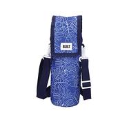 Built Insulated Bottle Bag with Shoulder Strap & 'Abundance' Design, 100% Polyester with Food Safe PEVA Lining, Navy Blue, 9 x 11 x 25cm
