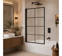 Built Right Matt Black Semi-Frameless Square Bath Screen 6mm Toughened Safety Glass Shower Screen 775-790mm
