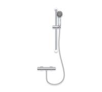 Built Right Thermostatic Shower Mixer Bar with Handheld Shower Head and Hose, Wall Mounted Shower Mixer, Single Outlet Mixer Shower Exposed Shower Bar Valve, Rain Shower Head Set for Bathroom (Round)