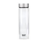Built Tiempo Insulated Glass Water Bottle, BPA Free Borosilicate Glass / Stainless Steel Flask, Silver, 450ml