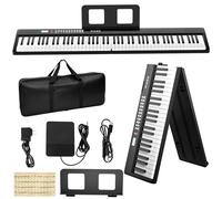 Buinblu Electronic Piano Keyboard Full Size Folding Digital Piano 88 Keys with Power Adapter Pedal Music Stand Sticker Bag for Beginners Black