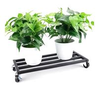 Buithafu 2 Pack Heavy Duty Plant Caddy with Wheels, Rolling Metal Plant Stand for Heavy Pots and Planters, Lockable Plant Dolly Holds up to 50kg for Garden Pots Large Vases and Trash Cans, Black