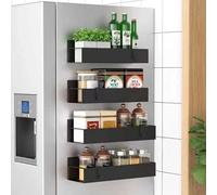 Buithafu 4 Pack Magnetic Spice Rack for Refrigerator, Strong Magnets Hold Up to 8 lbs, 2 Sizes Metal Magnetic Shelves with Guard Rail, No Drill Fridge Side Organizer for Kitchen Storage