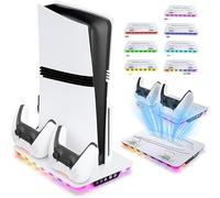 Buithafu Cooling Fan Dock for PS5 Slim/PS5/PS5 Pro, Charger Charging Dock for Controller with RGB Lighting Mode, Adjustable Air Speed in 3 Levels with USB Cable