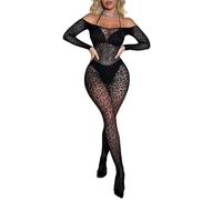 Buitifo Woman Lingerie Bodysuit Fishnet Stocking Leopard Full Body Jumpsuit Rave Outfits(Blackt1,One Size)