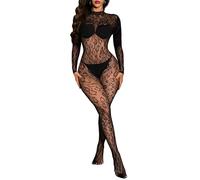 Buitifo Woman Lingerie Bodysuit Fishnet Stocking Leopard Full Body Jumpsuit Rave Outfits(Blackt2,One Size)