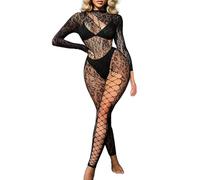 Buitifo Woman Lingerie Bodysuit Fishnet Stocking Leopard Full Body Jumpsuit Rave Outfits(Blackt3,One Size)
