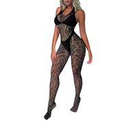 Buitifo Woman Lingerie Bodysuit Fishnet Stocking Leopard Full Body Jumpsuit Rave Outfits(Blackt4,One Size)