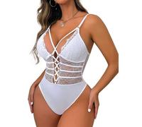 Buitifo Women Sexy Bodysuit One Piece Babydoll Lingerie Lace Teddy Negligee (White,XL)