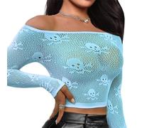 Buitifo Women Sexy Lingerie Fishnet Top Exotic Beach Cover Up(Light Blue,M)