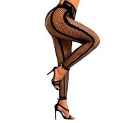 Buitifo Women Sexy Tights Fishnet Opening Leggings Stripe Pantihose Lingerie Pants(Black T1,M)