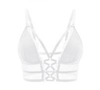 Buitifo Womens Cami Bra Criss Cross Eyelash Crop Top Bra Sexy Vest Bralette Busiter Lingerie (White,S)