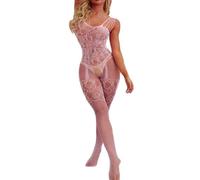 Buitifo Womens Fishnet Body stocking Plus Size Crotchless Bodysuit Sexy Tights Soft Nightwear Lingerie(Pink 06,M)