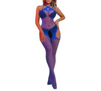 Buitifo Womens Fishnet Bodystocking Plus Size Bodysuit Sexy Tights Soft Nightwear Lingerie(Blue JCBZ,M)