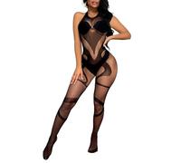 Buitifo Womens Fishnet Bodystocking Plus Size Crotchless Bodysuit Sexy Tights Soft Nightwear Lingerie for Women(Selt-black,One size)