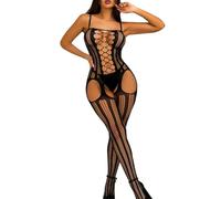 Buitifo Womens Fishnet Bodystocking Plus Size Crotchless Bodysuit Sexy Tights Soft Nightwear Lingerie for Women(Black NST,One size)